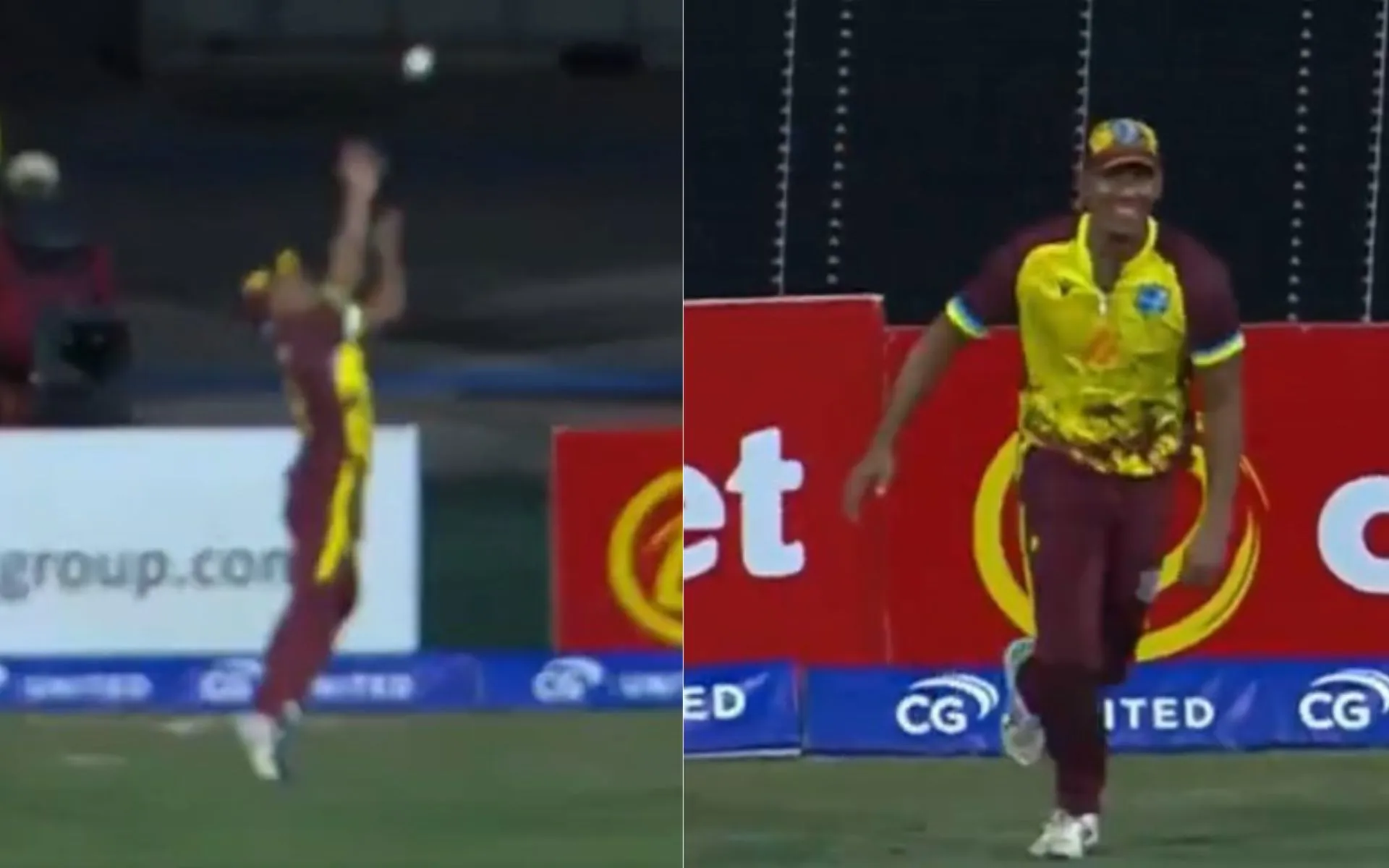 Gudakesh Motie celebrating his catch against England [Source: @FanCode/x]