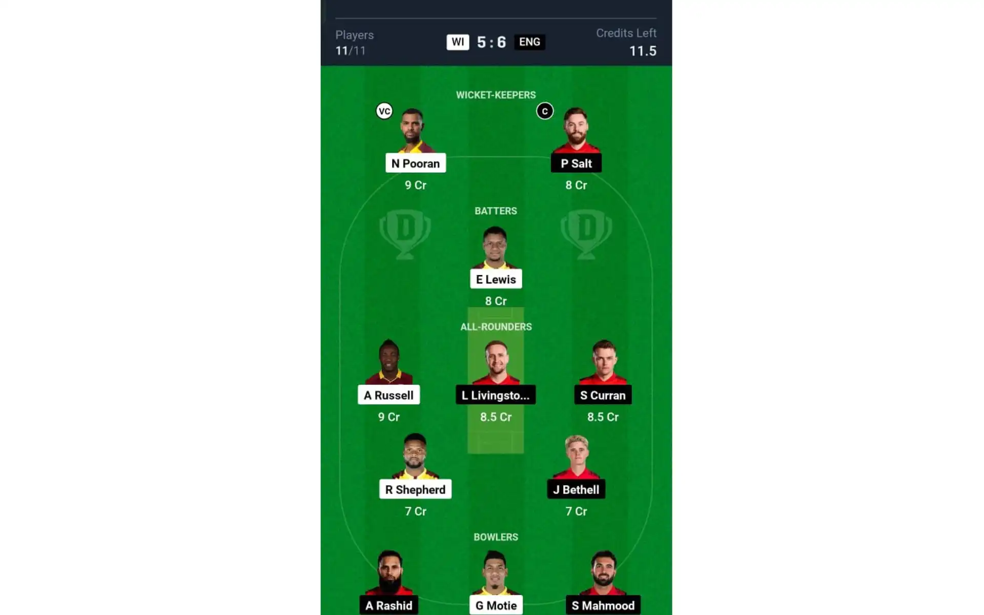 WI vs ENG, 2nd ODI: Dream11 Team 1 [Source: @Dream11 App]