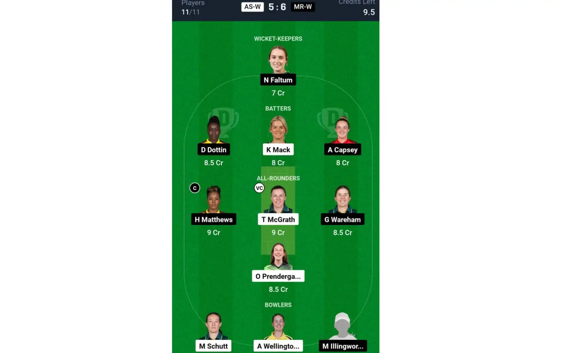 AS-W vs MR-W, WBBL 2024: Dream 11 Team 1 [Source:@Dream11 App]