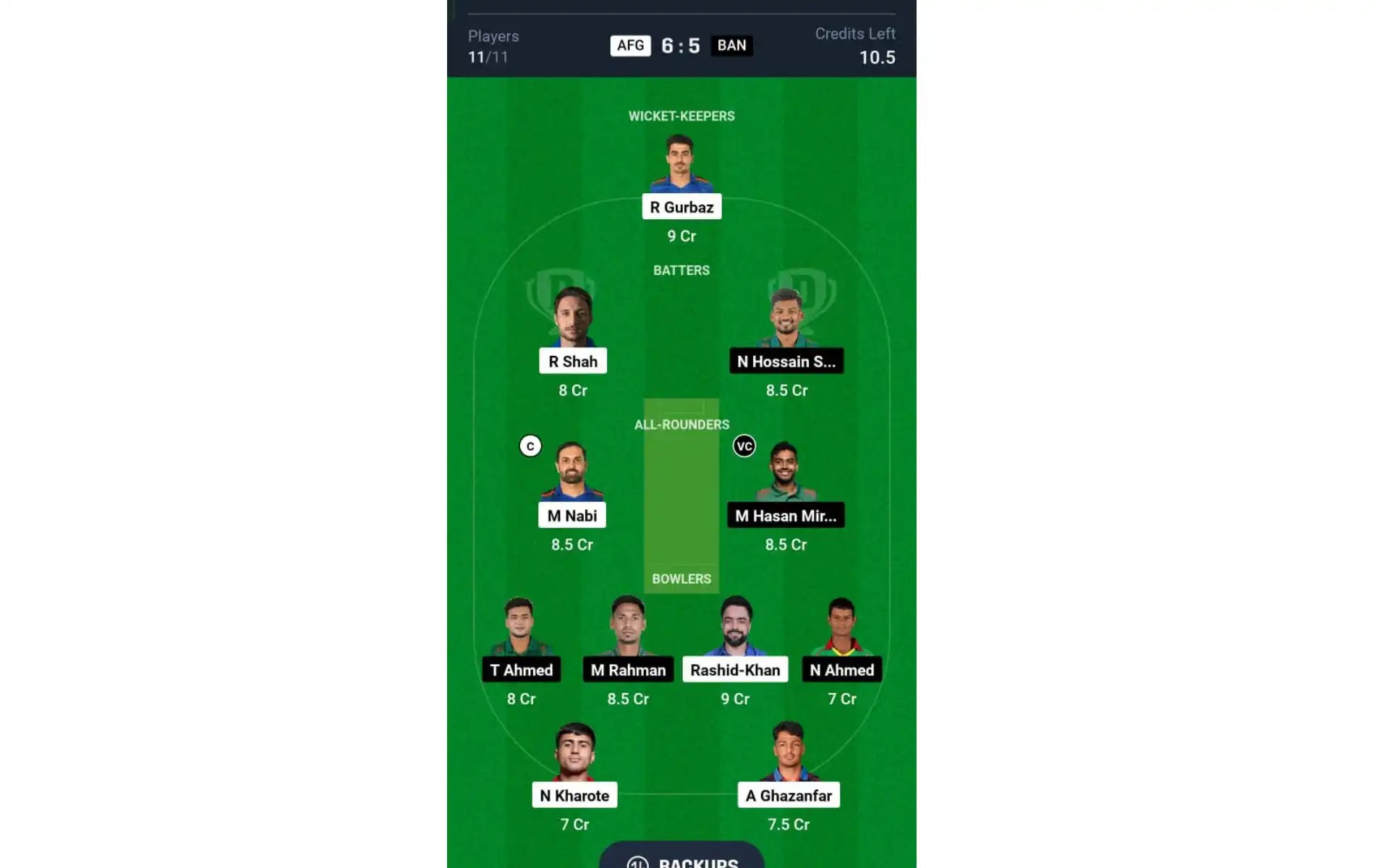 AFG vs BAN, 3rd ODI: Dream11 Team 1 [Source: @Dream11 App]