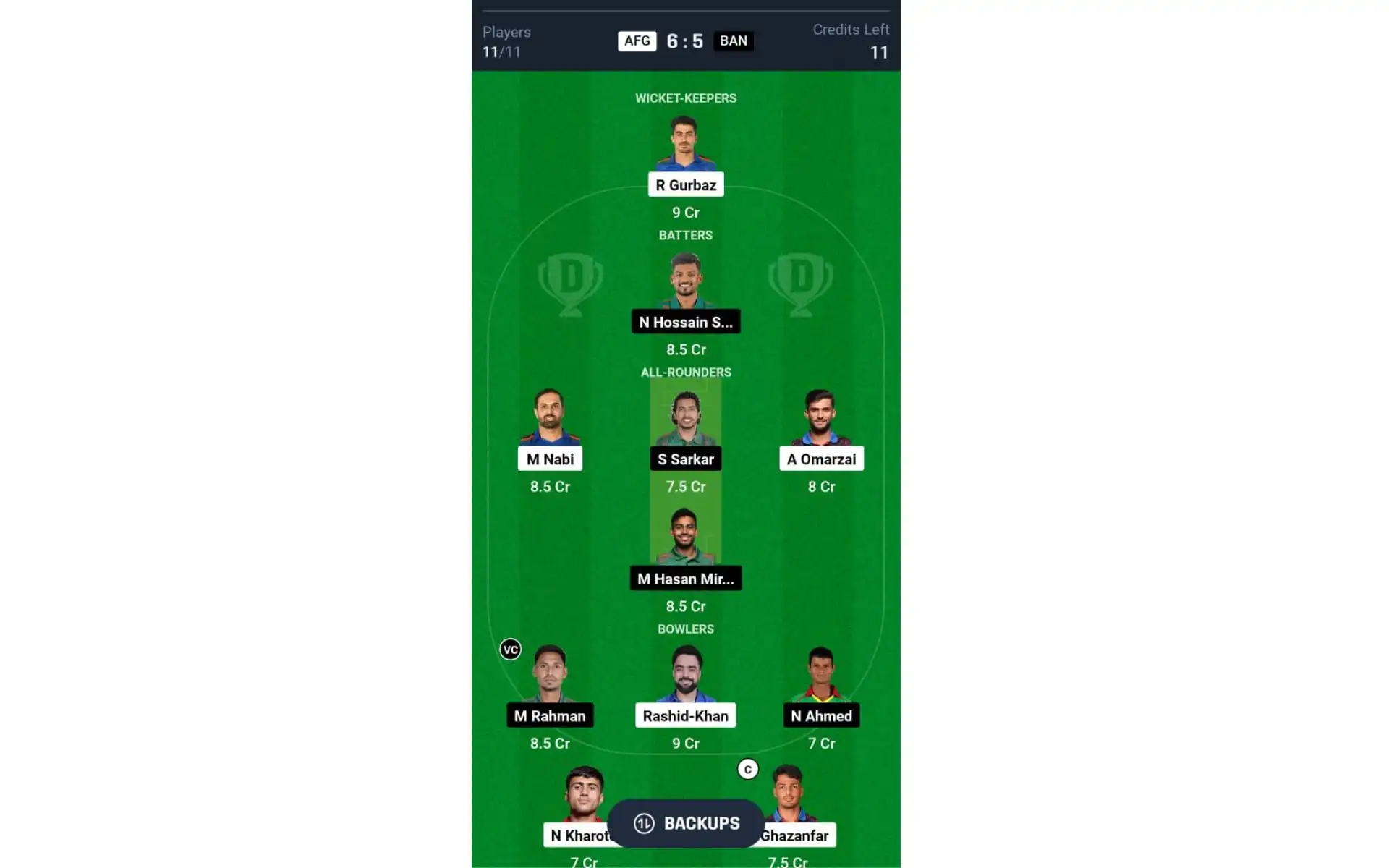 AFG vs BAN, 3rd ODI: Dream11 Team 2 [Source: @Dream11 App]