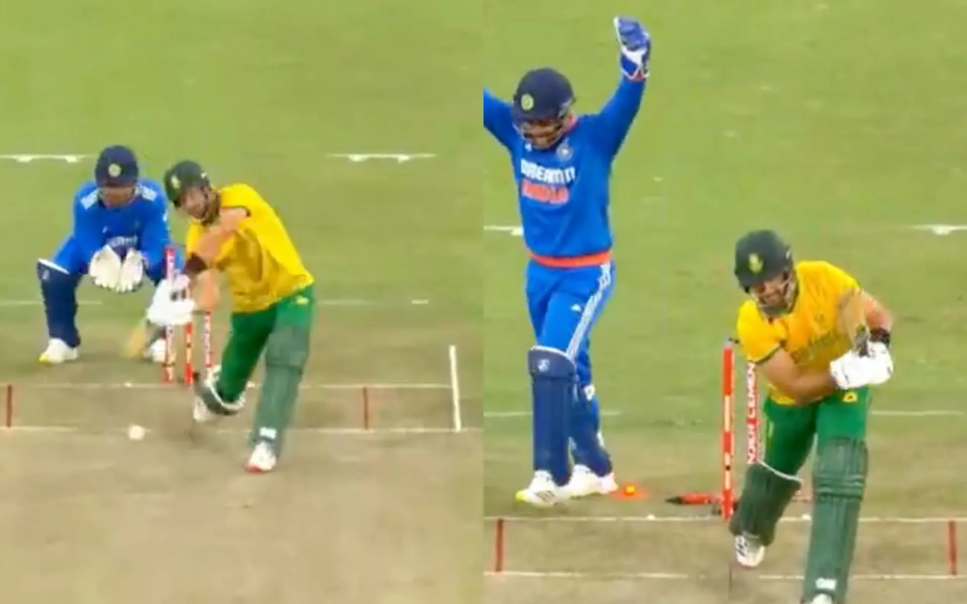 Aiden Markram was bowled by Varun Chakravarthy in the second T20I [Source: @JioCinema/x.com]