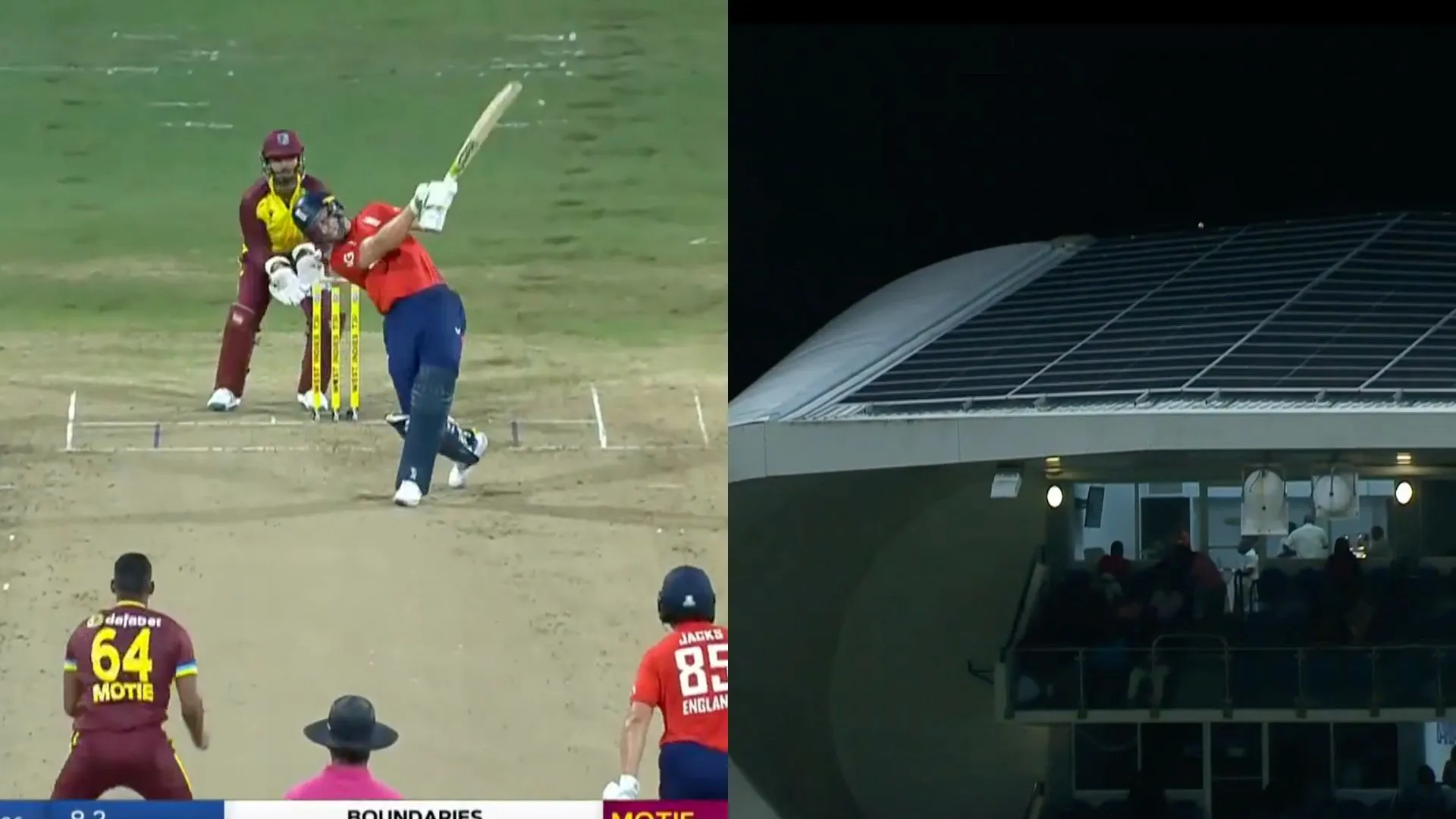 Jos Buttler's huge six in ENG vs WI 2nd T20I [Source: @CricCrazyJohns/X]