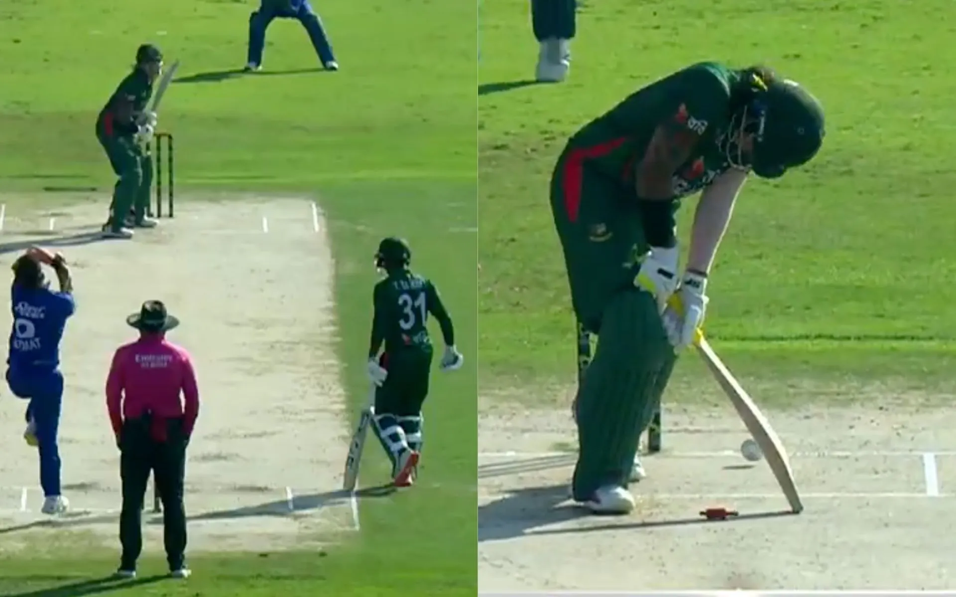Azmatullah Omarzai takes the wicket of Soumya Sarkar (Source: @ACBofficials/screengrab,x.com)