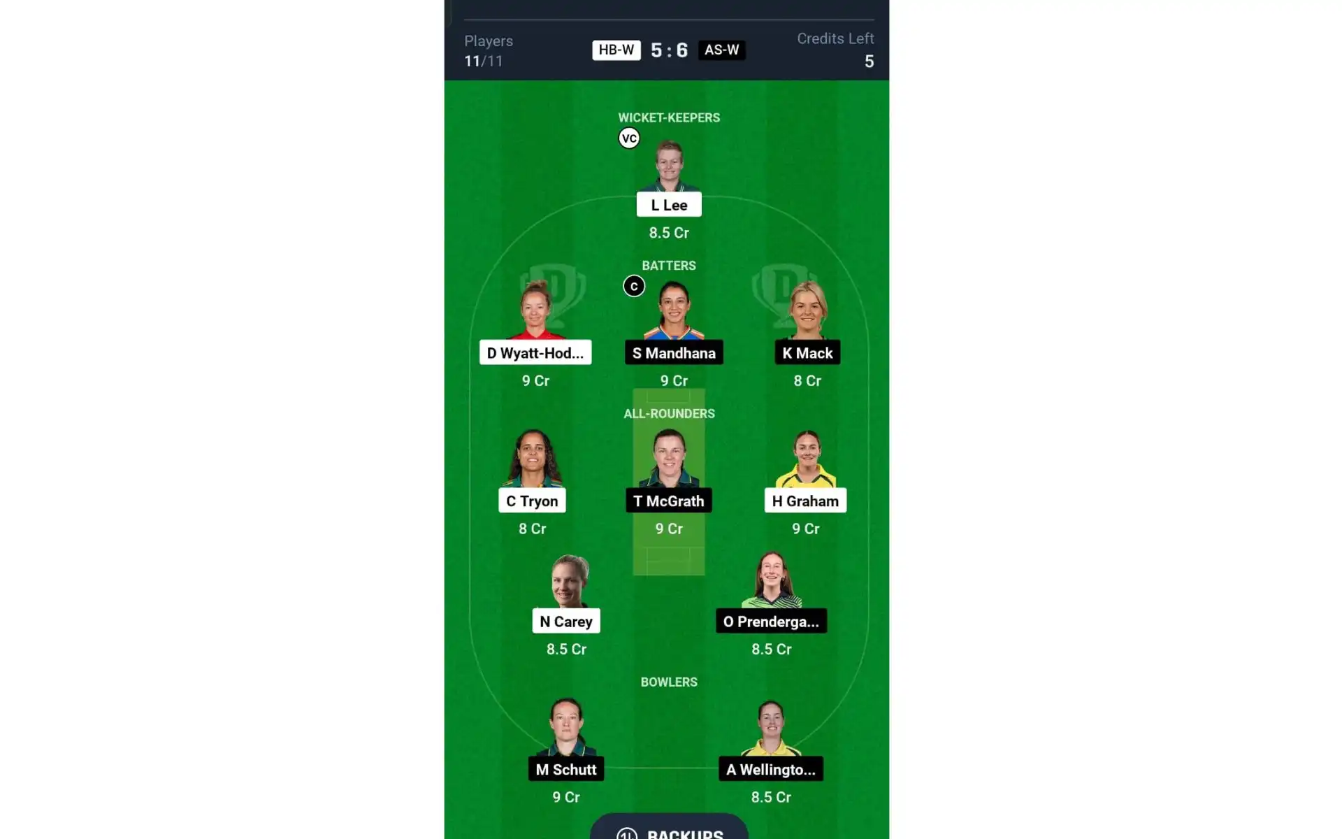 HB-W vs AS-W, WBBL 2024: Dream11 Team 1 [Source: @Dream11 App]