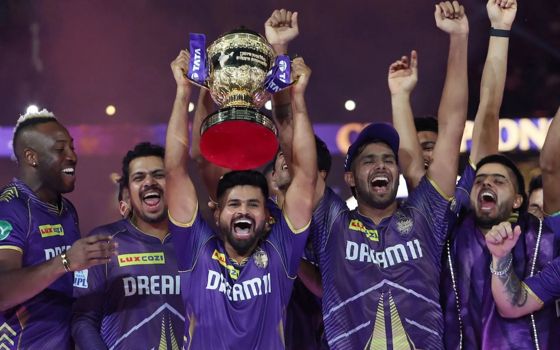 KKR players with the IPL 2024 trophy [Source: @CricCrazyJohns/x]