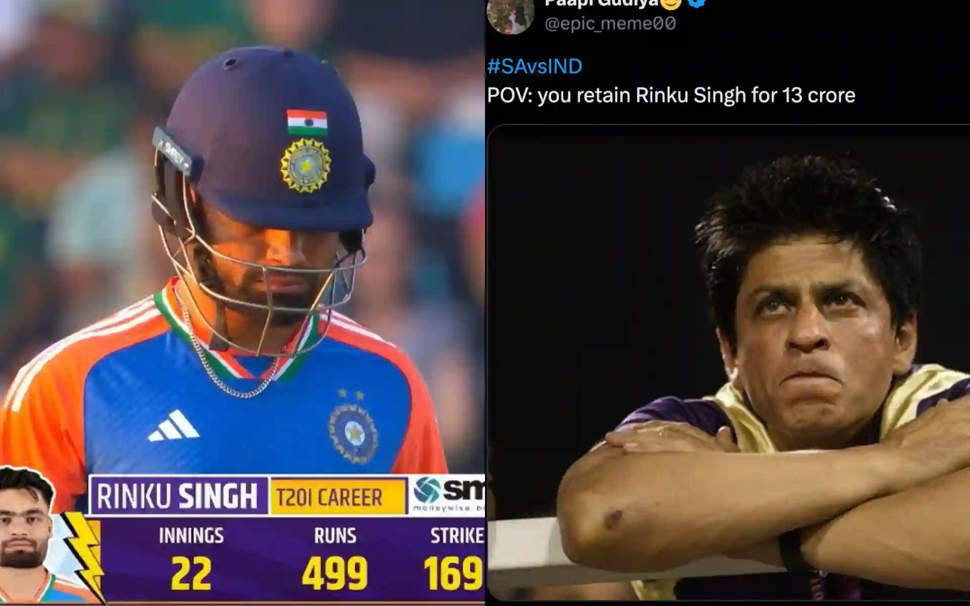 'Retained Him For 13 Cr'- Fans Troll KKR After Rinku Singh's Dismal Show In 3rd T20I vs SA