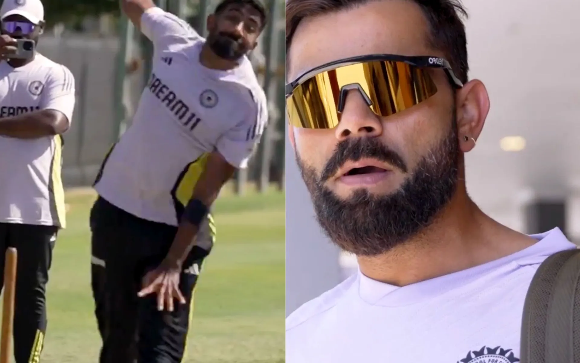 Virat, Bumrah during practice session [Source: @BCCI/Screengrab]
