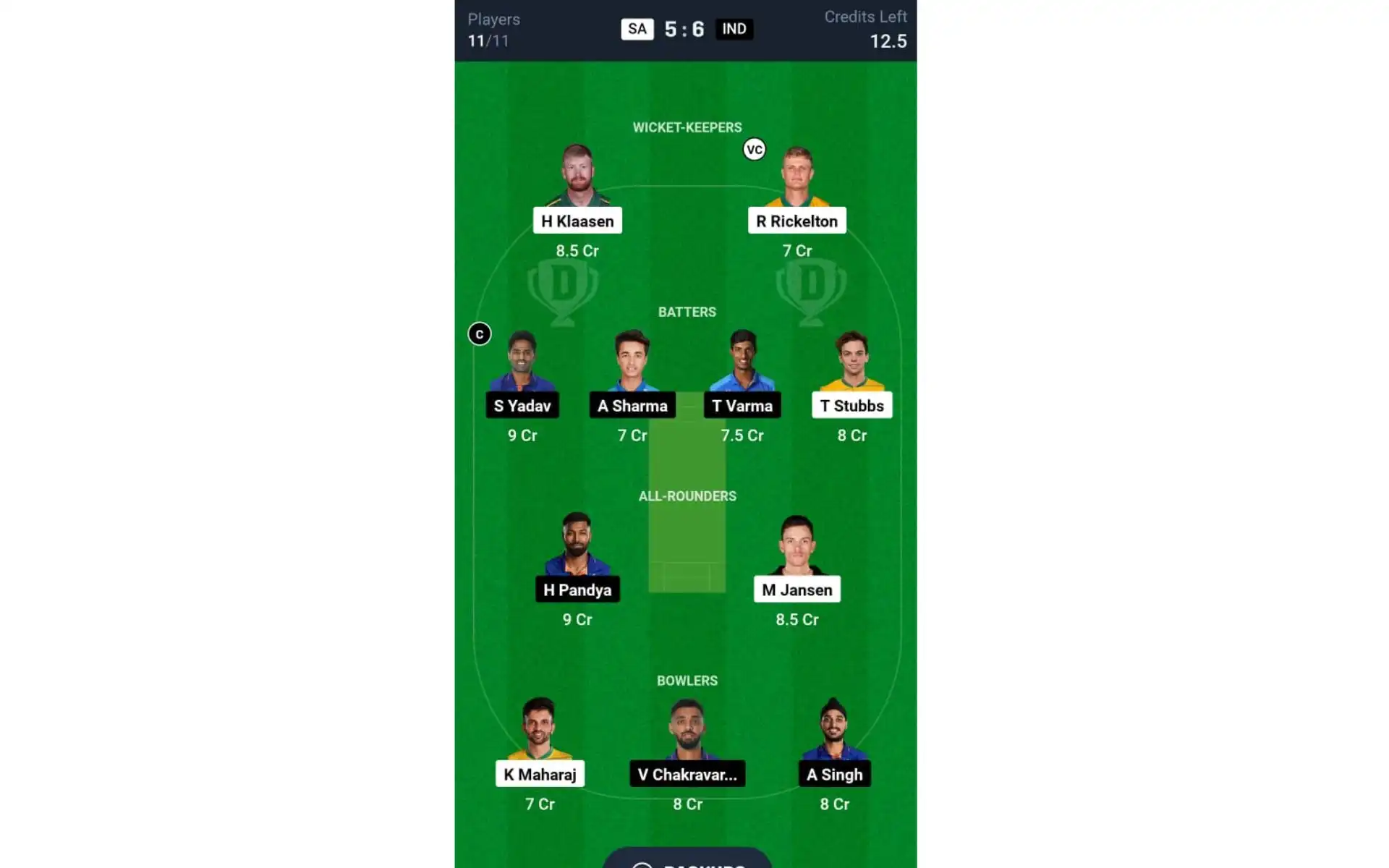 SA vs IND, 4th T20I: Dream11 Team 1 [Source: @Dream11 App]