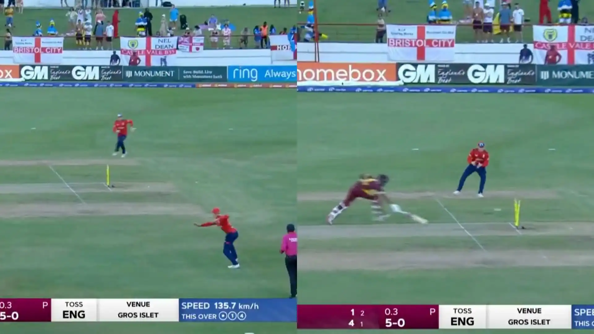 Jacob Bethell's bullet throw to dismiss Shai Hope [Source: @mufaddal_vohra/X]