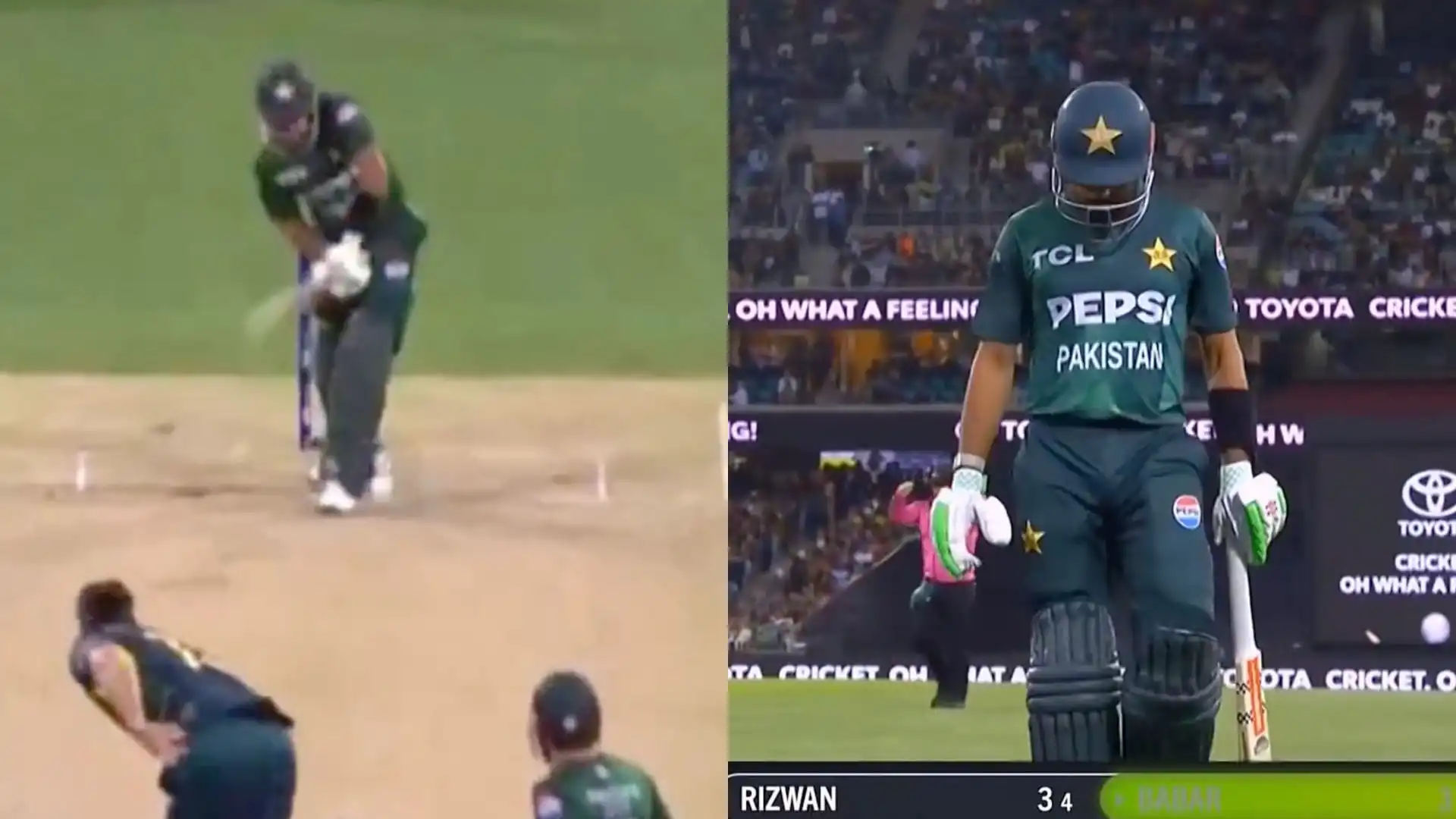 Babar Azam was dismissed for 3 runs [Source: @Randomeople_171/X]