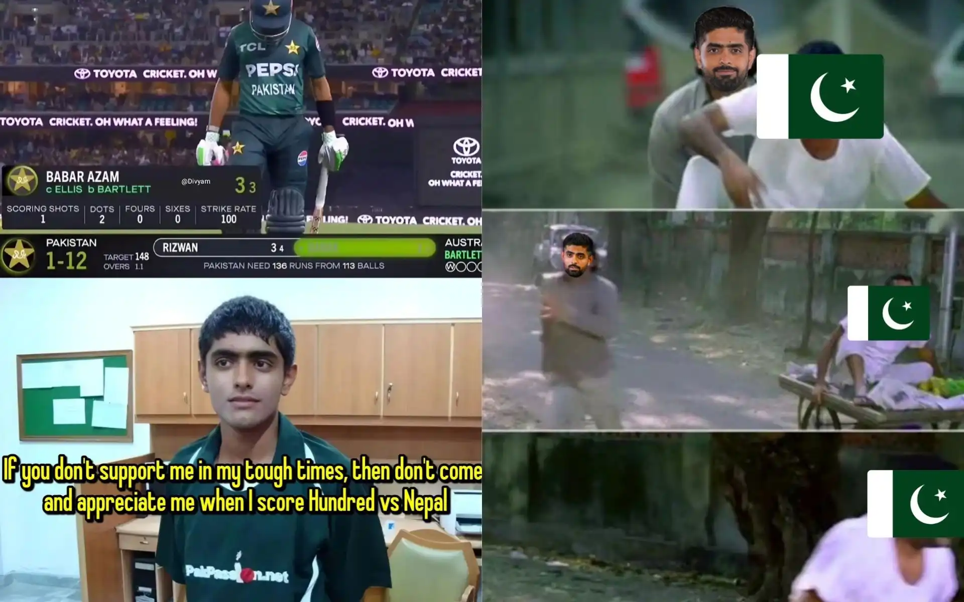 Babar Azam trolled after another failure in T20I vs Australia [Source: @Divyam_kanwal,@BinodnotVinod/X.com]