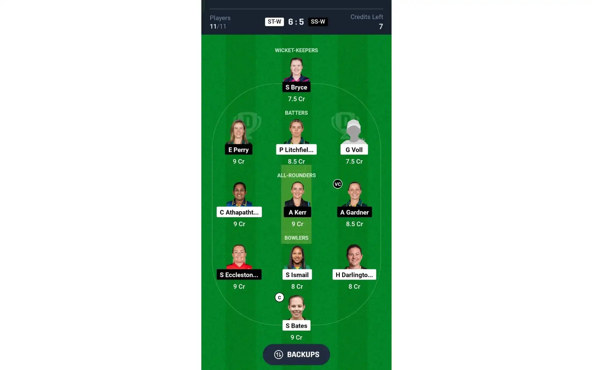 ST-W vs SS-W, WBBL 2024: Dream11 Team 1 [Source: @Dream11 App]