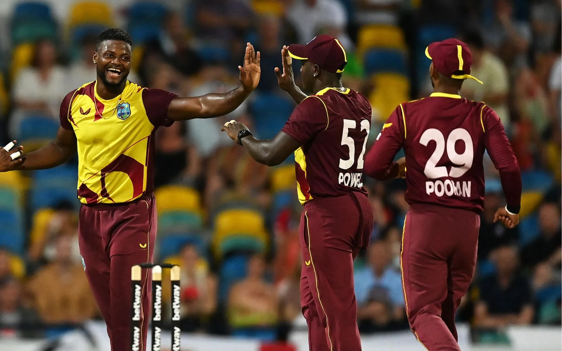  Romario Shepherd in action [Source: ICC/X.com]