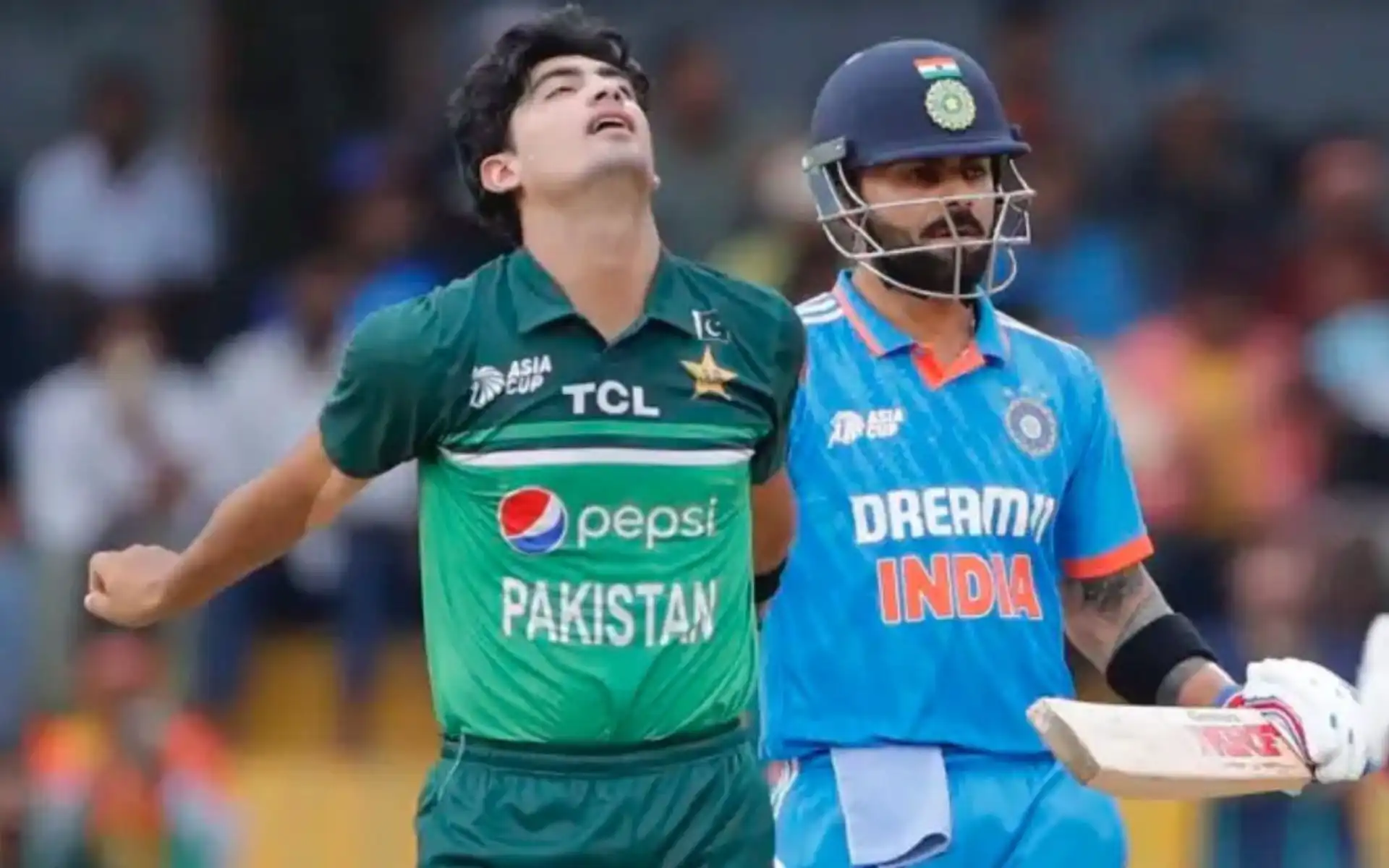 Virat Kohli and Naseem Shah in Asia Cup 2023 (Source:@ @hazharoon/X.com)