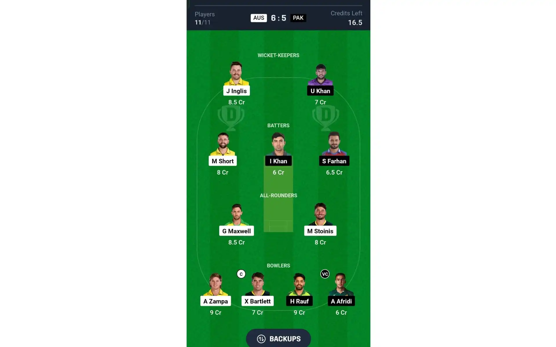 AUS vs PAK, 3rd T20I: Dream11 Team 1 [Source: @Dream11 App]