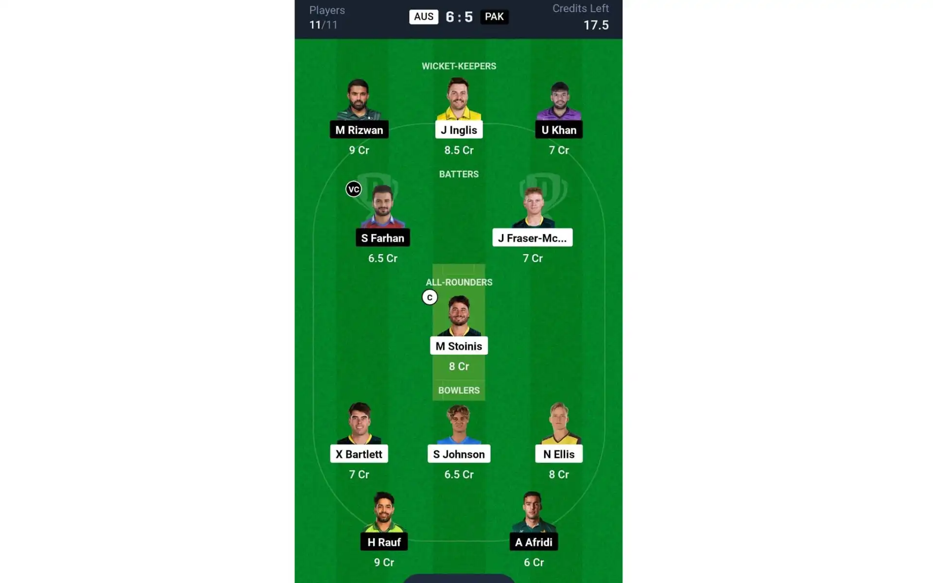 AUS vs PAK, 3rd T20I: Dream11 Team 1 [Source: @Dream11 App]