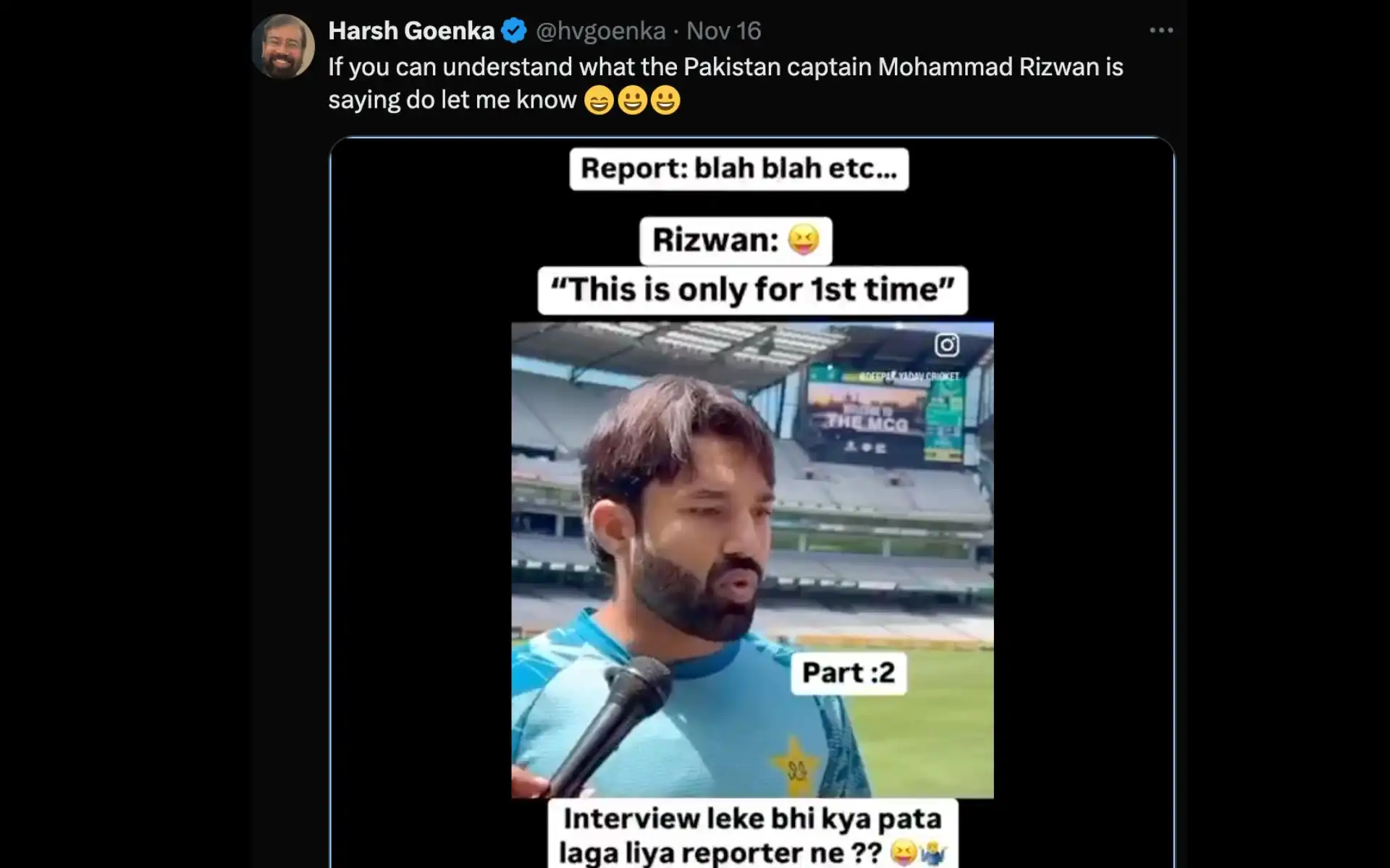 Indian billionaire trolls Mohammad Rizwan [Source: @hvgoenka/X.com]