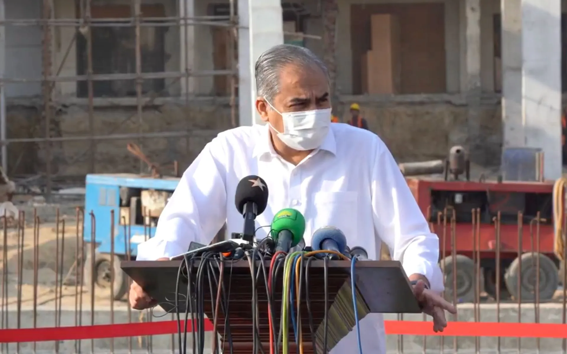 Mohsin Naqvi addresses the media outside Gaddafi Stadium (Source:@therealPCB/X.com)