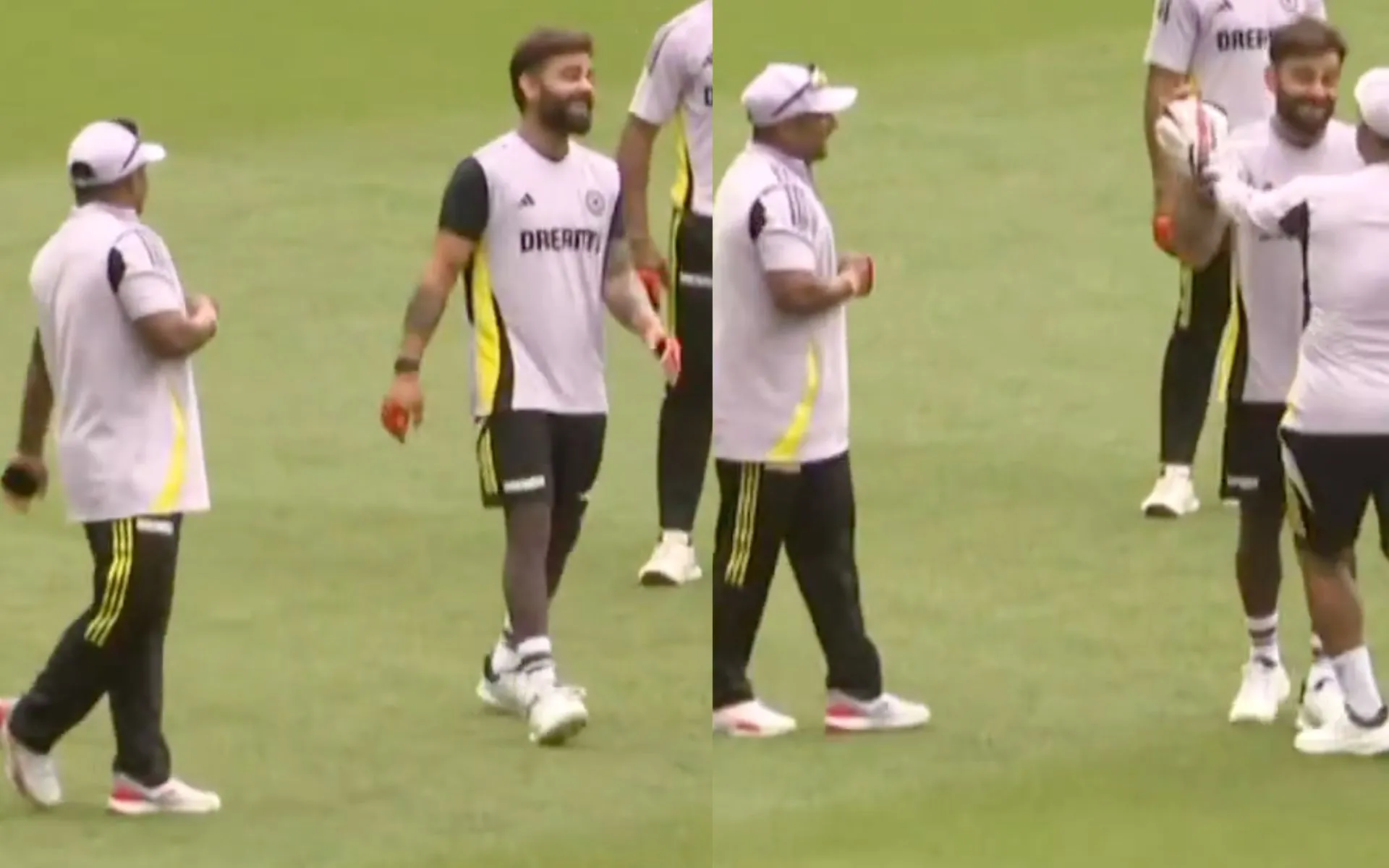 Virat Kohli, Rishabh Pant and Sarfaraz Khan in practice session (Source:@@ChloeAmandaB, screengrab)