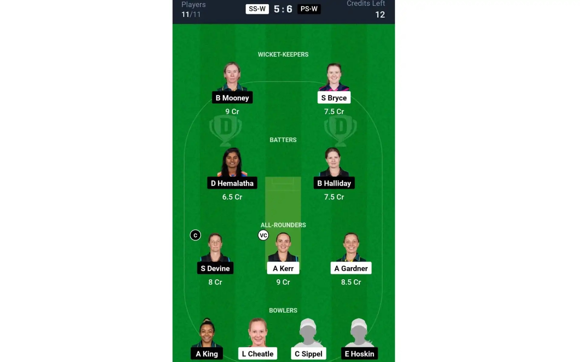 SS-W vs PS-W, WBBL 2024: Dream11 Team 1 [Source: @Dream11 App]