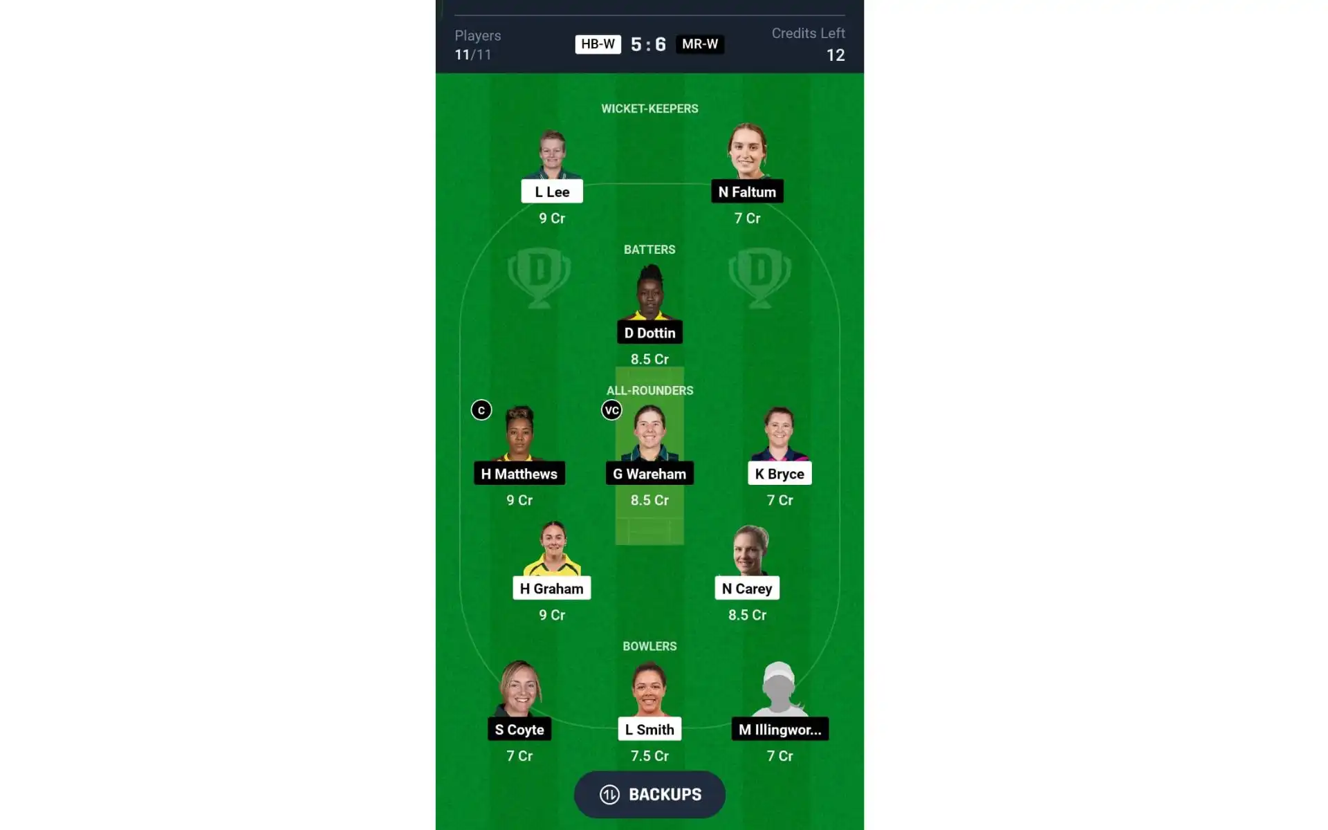 HB-W vs MR-W, WBBL 2024: Dream11 Team 1 [Source: @Dream11 App]
