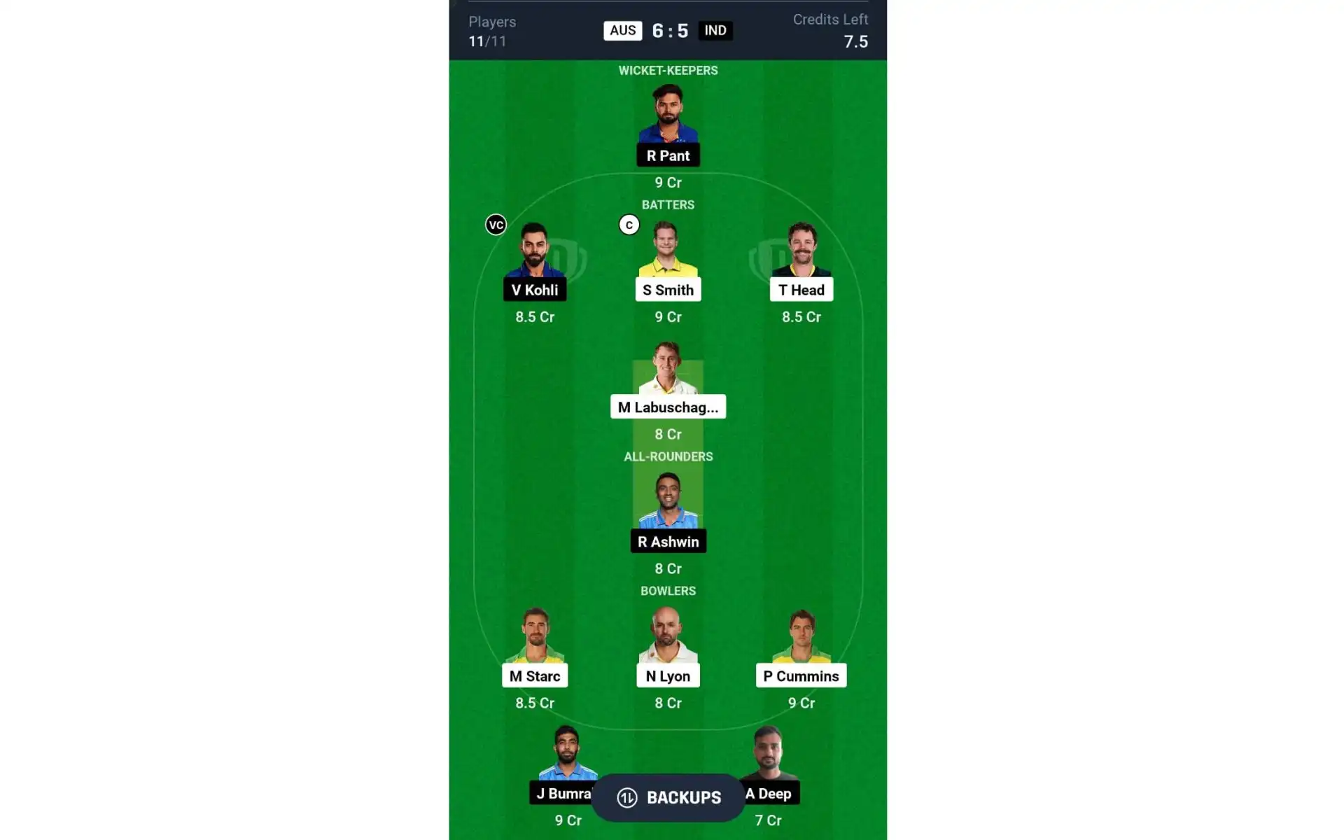 AUS vs IND, Test Series: Dream11 Prediction for Match 1 [Source: @Dream11 App]