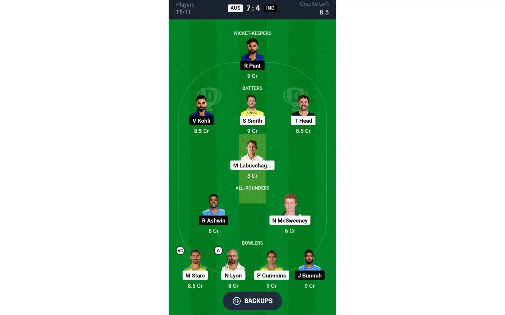 AUS vs IND, Test Series: Dream11 Prediction for Match 2 [Source: @Dream11 App]