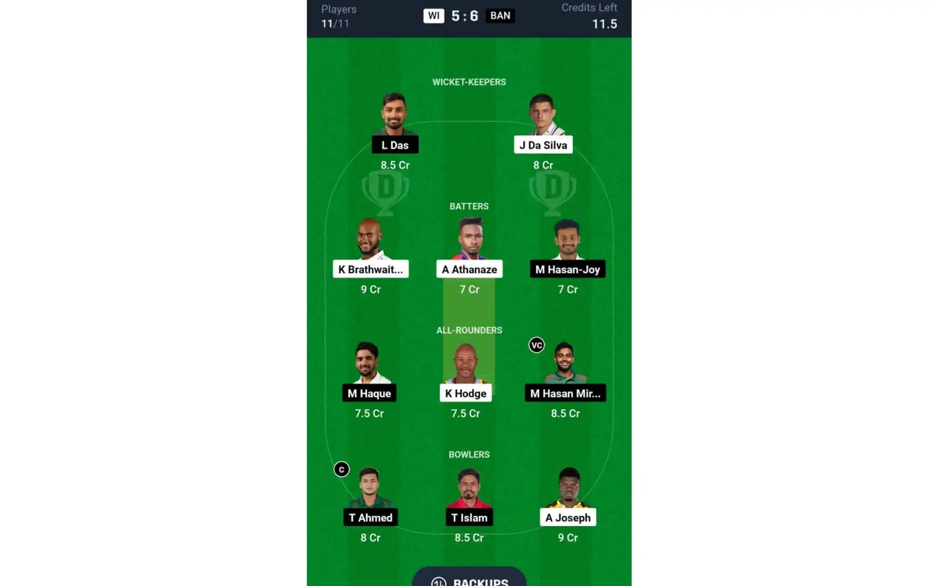 WI vs BAN, 1st Test: Dream11 Team 2 [Source: @Dream11 App]