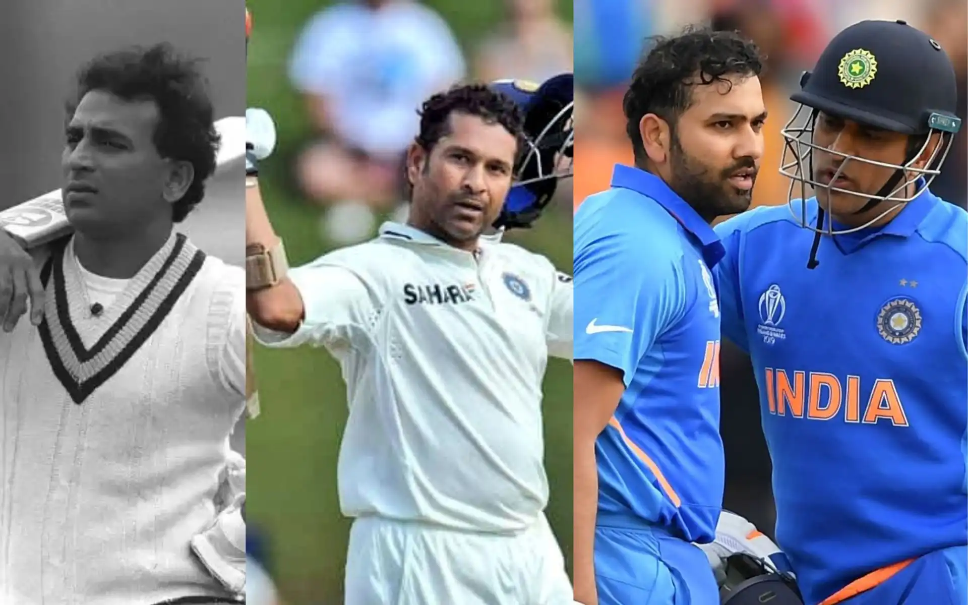 Sunil Gavaskar, Sachin Tendulkar, Rohit Sharma and MS Dhoni [Source: @SelflessCricket, @ameye_17, @CrickeTendulkar/x.com]