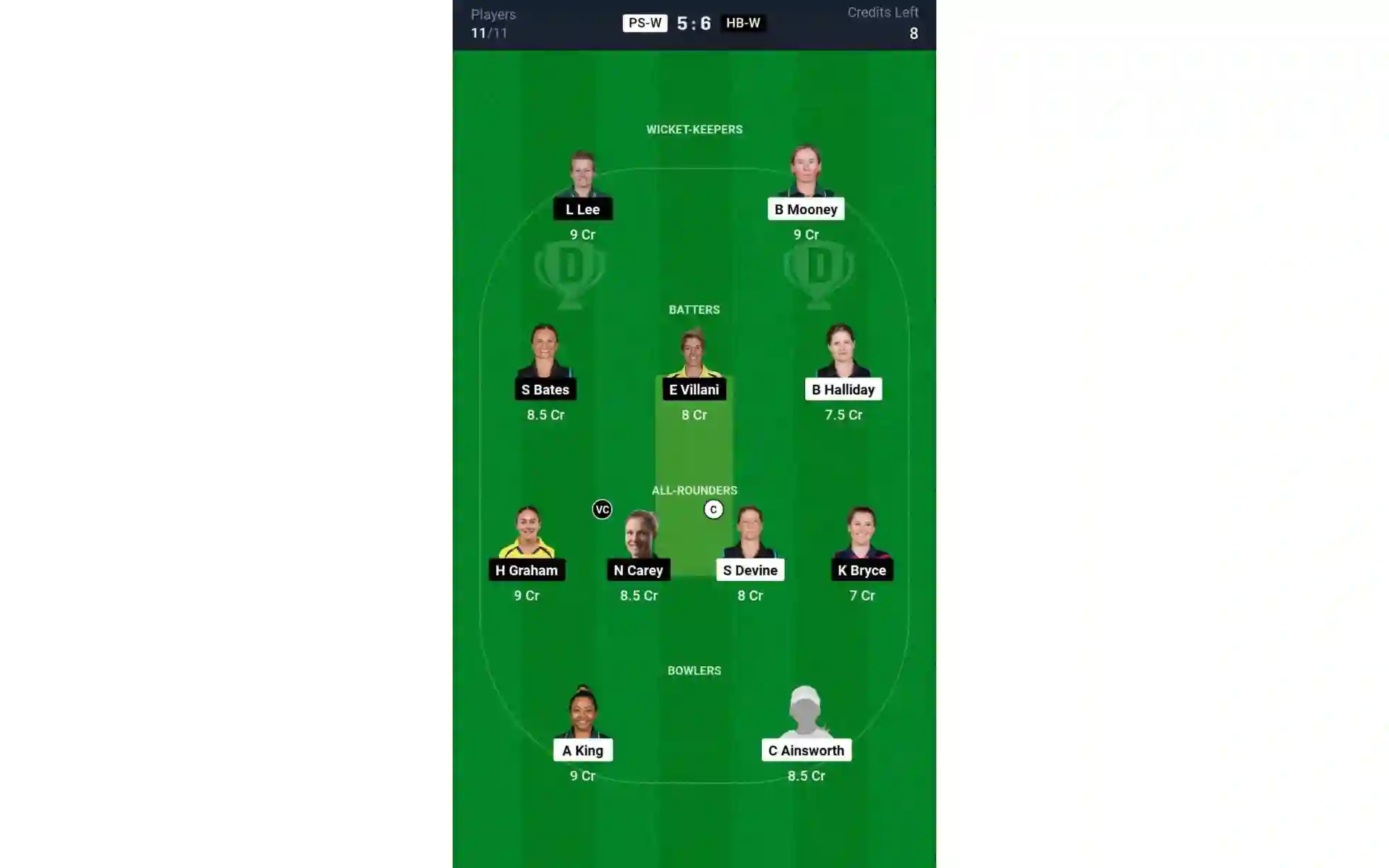 PS-W vs HB-W, WBBL 10: Dream11 Team 2 [Source: @Dream11 App]