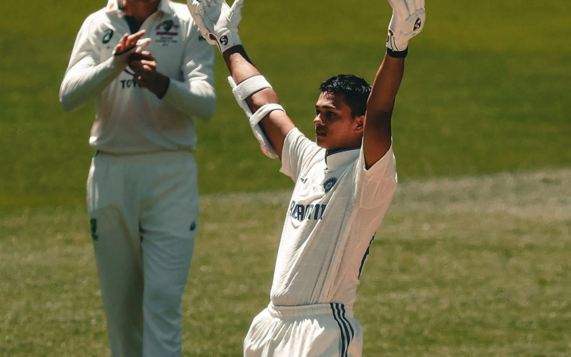 Yashasvi Jaiswal after his century (Source:@Rajiv1841,x.com)