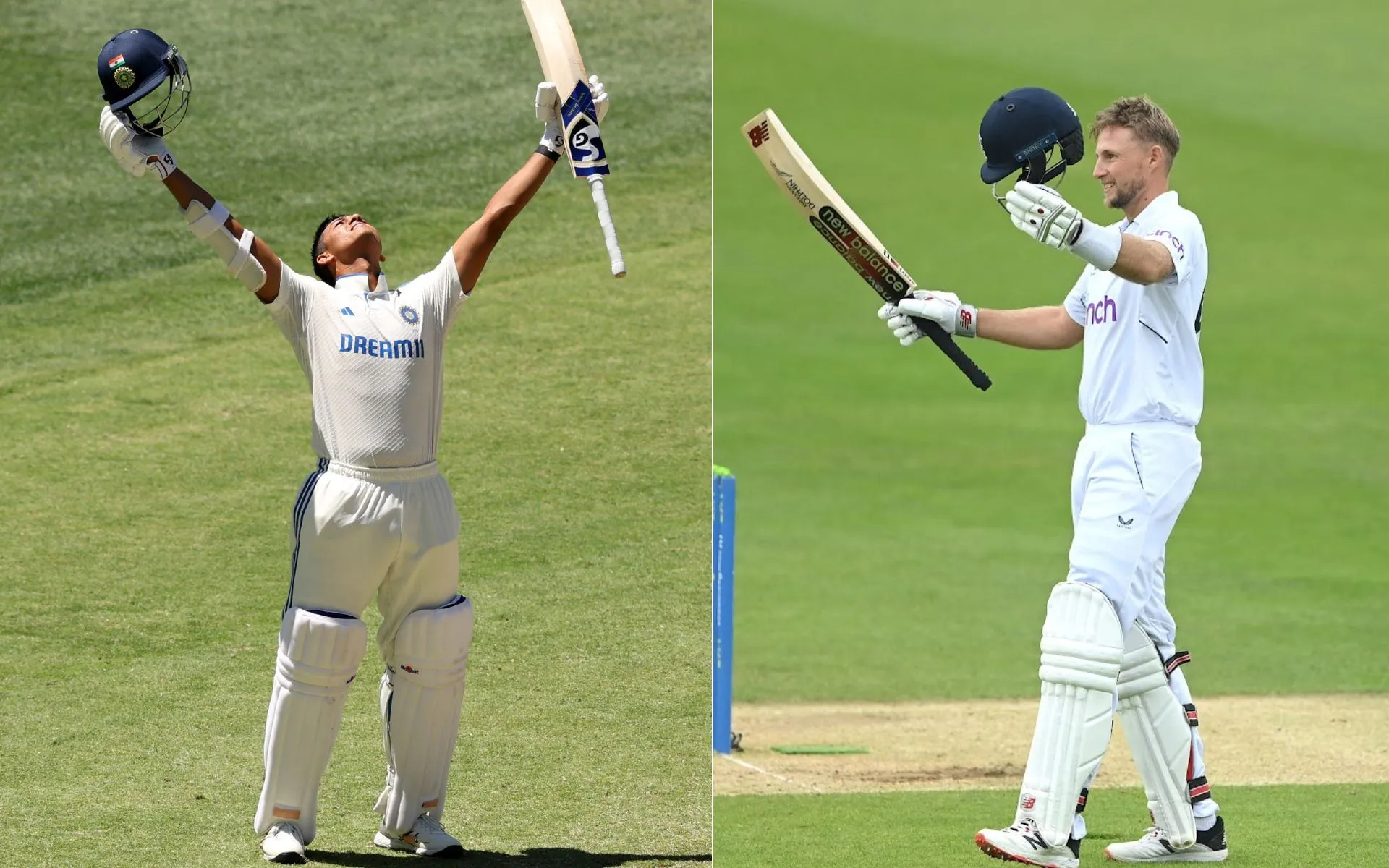 Yashasvi Jaiswal vs Joe Root [Source: @BCCI, @FlashCric/x.com]
