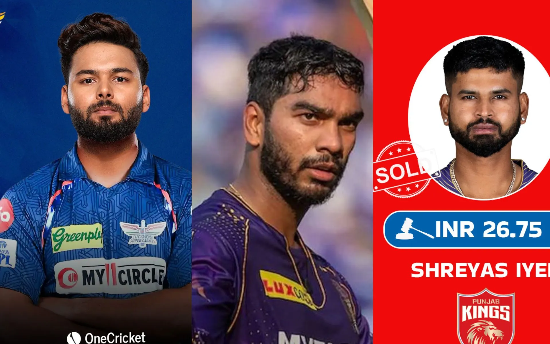 Rishabh Pant, Venkatesh Iyer and Shreyas Iyer [Source: @OneCricketApp/x.com]