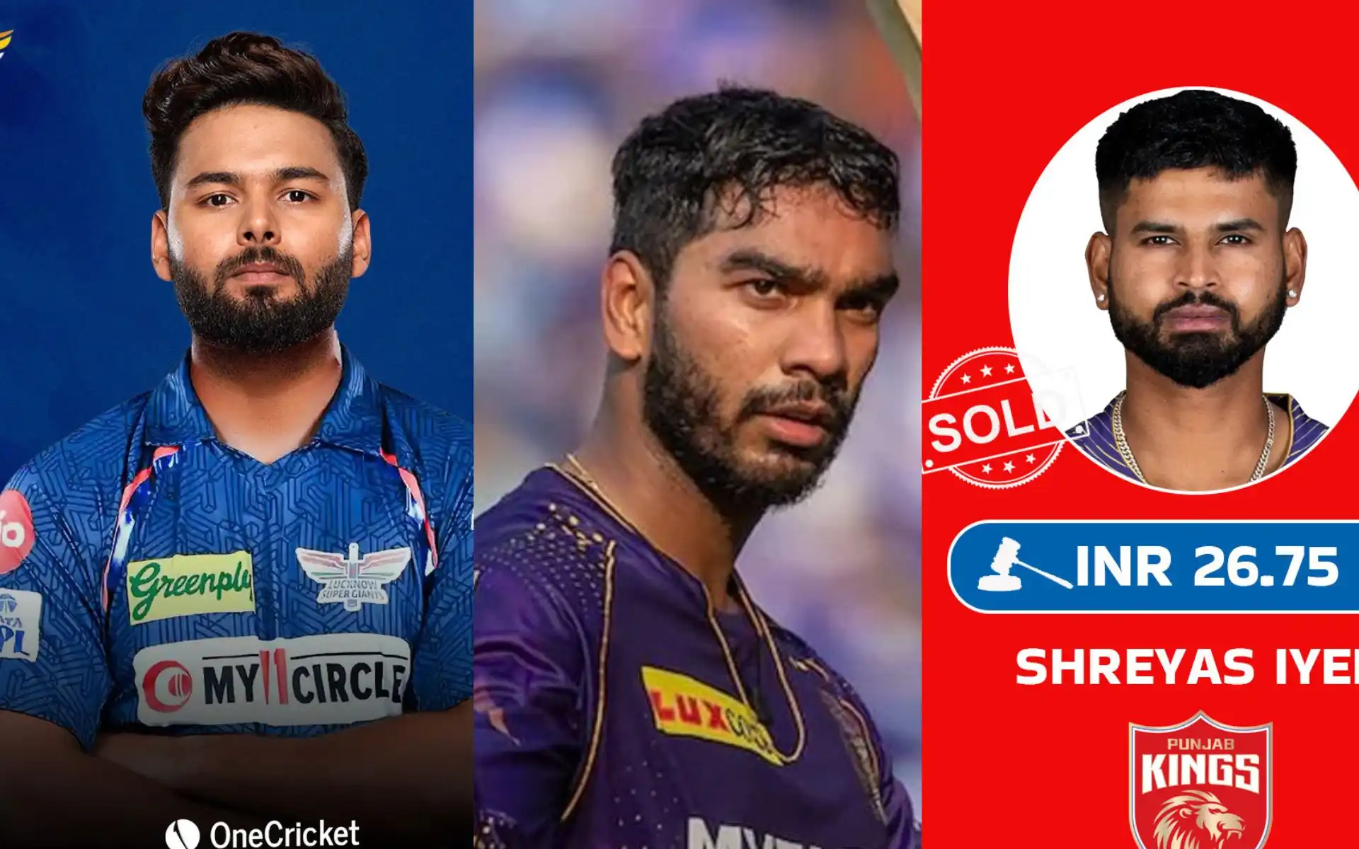Rishabh Pant, Venkatesh Iyer and Shreyas Iyer [Source: @OneCricketApp/x.com]