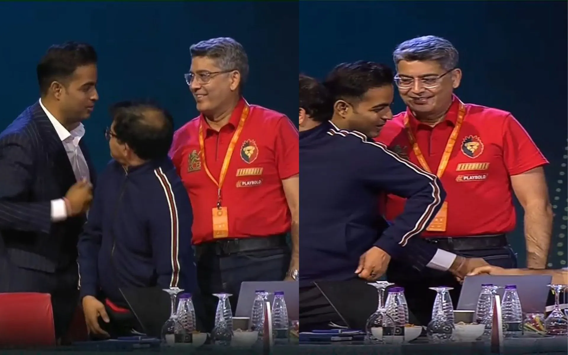 Akash Ambani shakes hand with RCB owner (Source:@@PCCIpod,x.com)