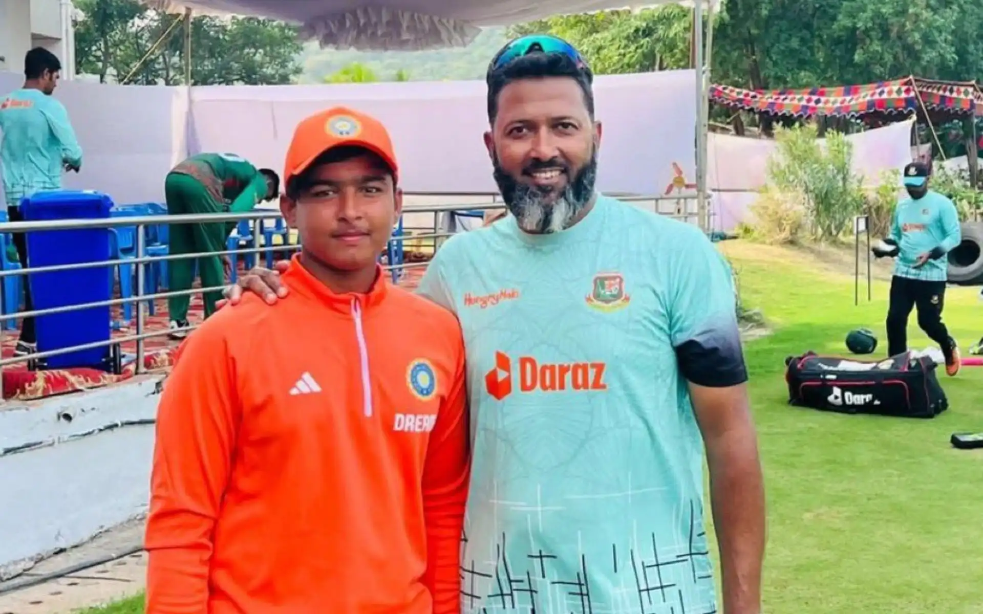 Vaibhav Suryavanshi with Wasim Jaffer [Source: @HashTagCricket/x.com]