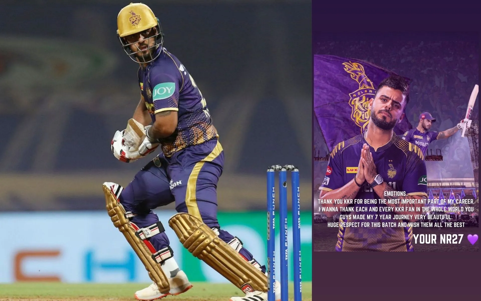 Nitish Rana in action for KKR [Source: @IPL, @NitishRana_27/x]