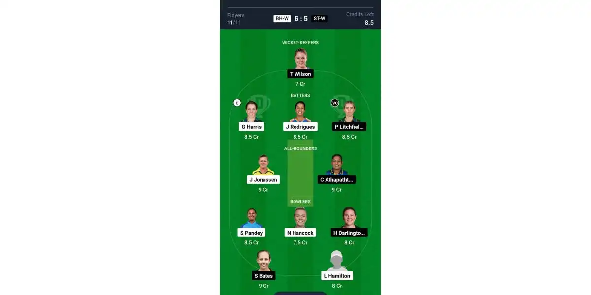 BH-W vs ST-W, WBBL 2024: Dream11 Team 1 [Source: @Dream11 App]