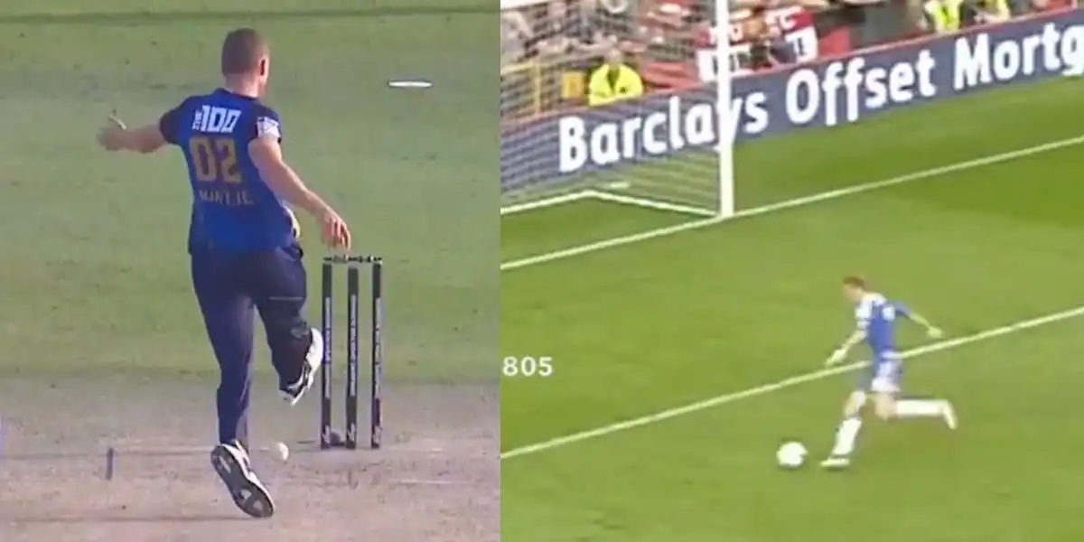 Anrich Nortje missing the run out and Fernando Torres missing his goal [Source: @CFCKen_, @FanCode/x.com]
