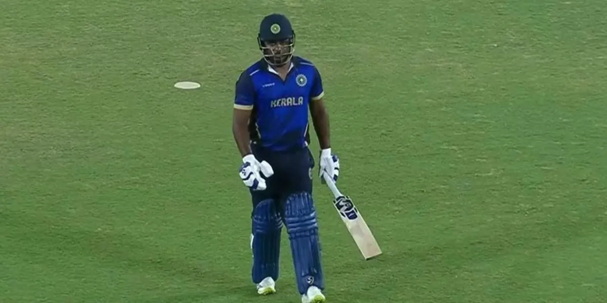 Samson was dismissed for four runs vs Mumbai [Source: @janak0308582161/X]