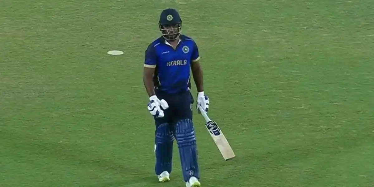 Samson was dismissed for four runs vs Mumbai [Source: @janak0308582161/X]