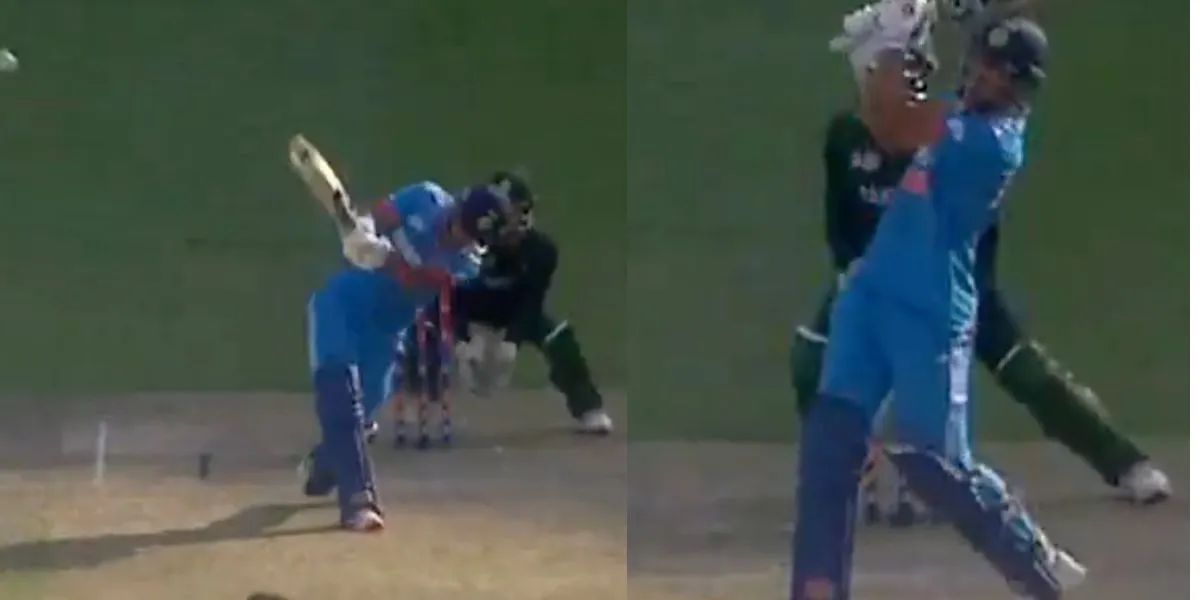 Nikhil Kumar hit a brilliant shot in the U19 Asia Cup match against Pakistan [Source: Screen Grab from @gavaskar_theman/x.com]