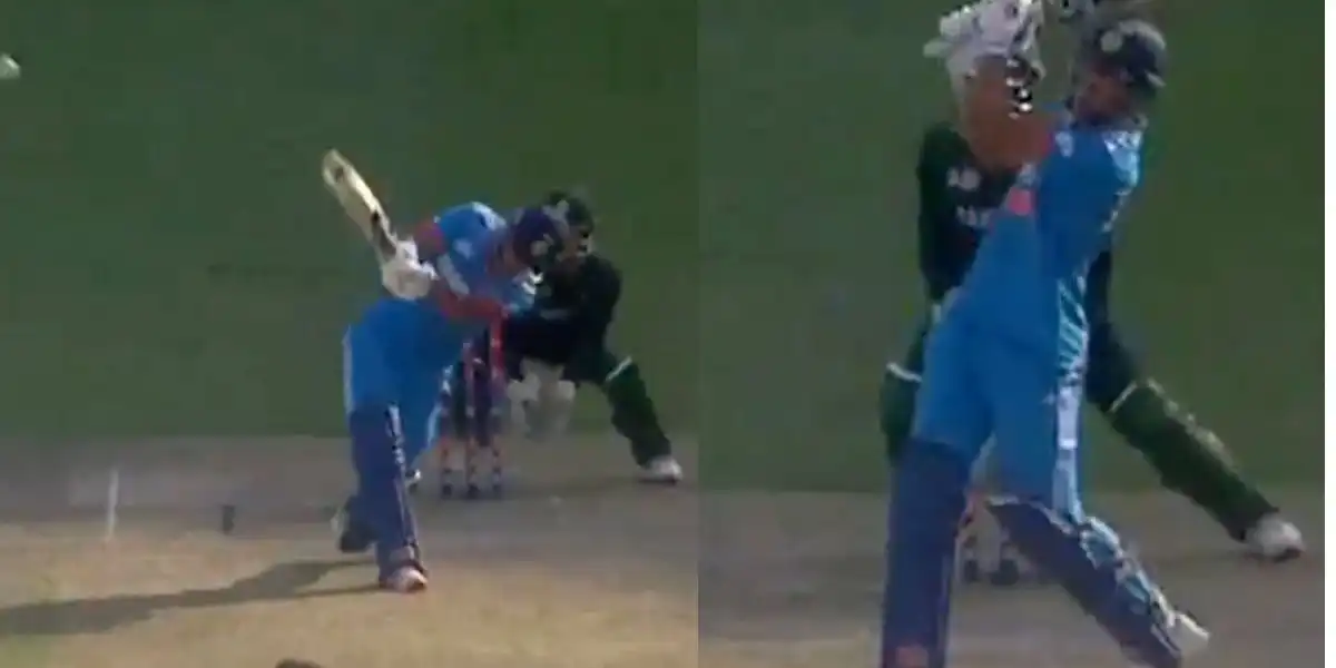 Nikhil Kumar hit a brilliant shot in the U19 Asia Cup match against Pakistan [Source: Screen Grab from @gavaskar_theman/x.com]