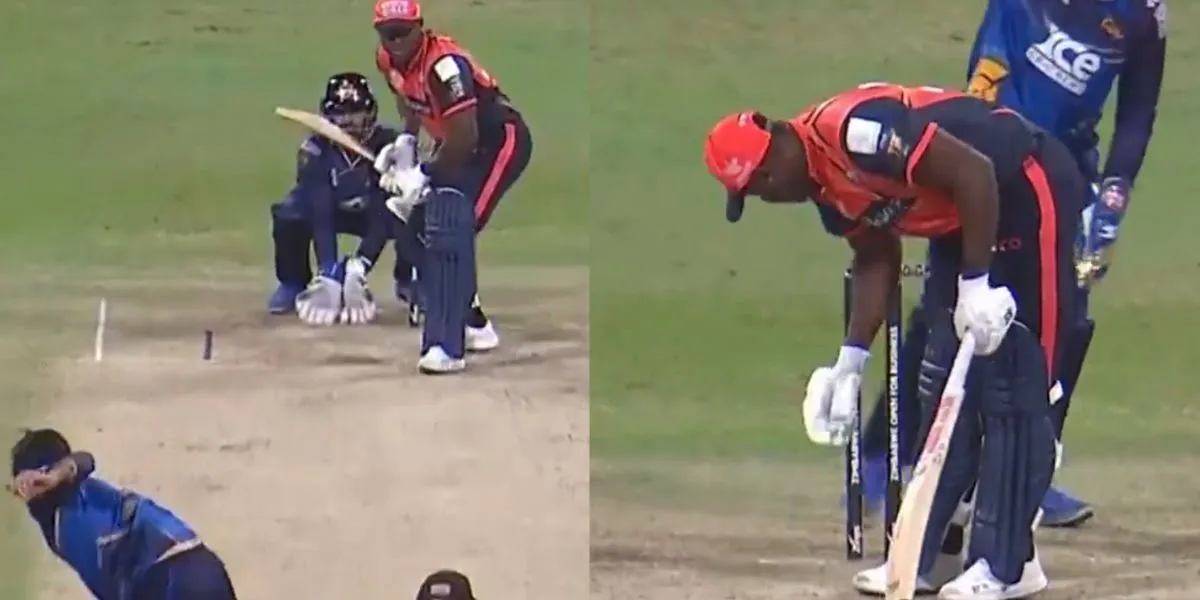 Rovman Powell was brilliantly trapped by Usman Tariq in Abu Dhabi T10 League [Source: @Fancode/X.com]