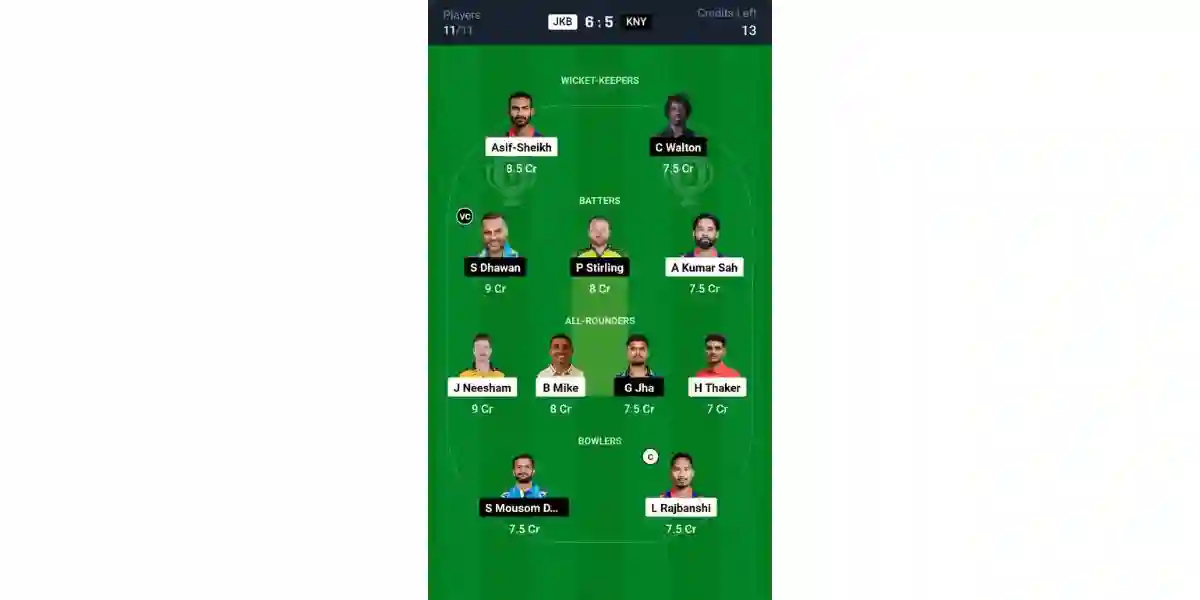 JKB vs KNY, NPL 2024: Dream11 Team 1 [Source: @Dream11 App]