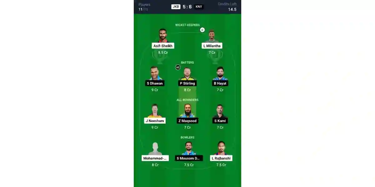 JKB vs KNY, NPL 2024: Dream11 Team 2 [Source: @Dream11 App]