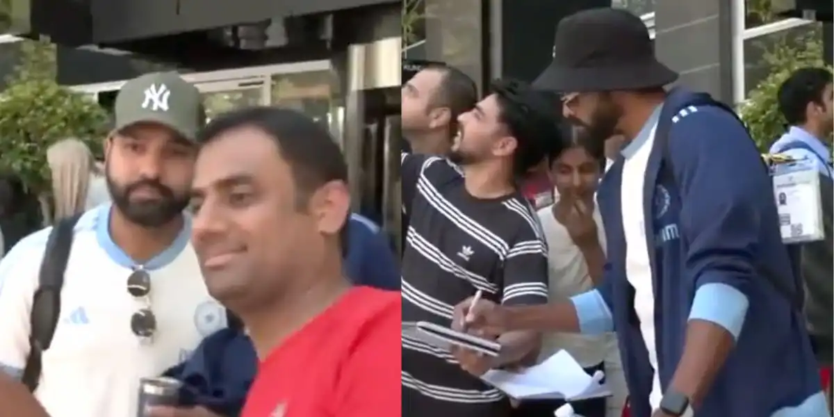 Mohammed Siraj and Rohit Sharma click selfies with fans [Source: @ANI/X.com]