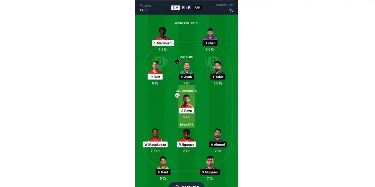 ZIM vs PAK, T20I Series: Dream11 Team 1 [Source: @ Dream11 App]
