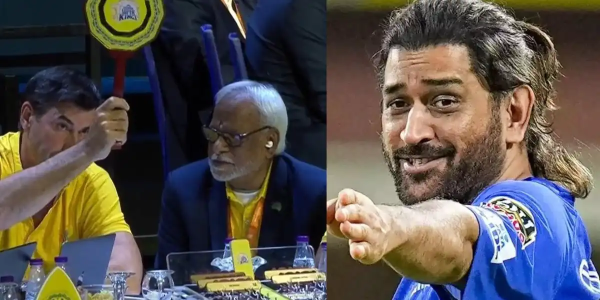 CSK auction table and MS Dhoni [Source: @toisports, @YelloveVersions/x.com]